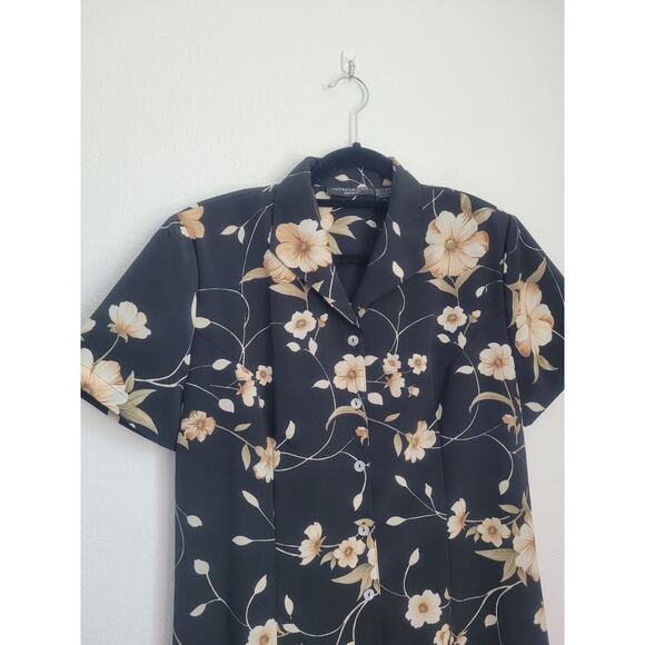 Vintage Impressions Button Up Floral Maxi Shirt Dress Sz L Black Cottage Church - Picture 3 of 10